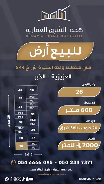 أرض سكني للبيع في حي الصواري في الخبر