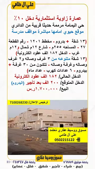 عمارة سكني للبيع في حي اليمامة في وسط الرياض