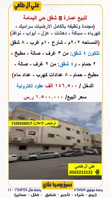 عمارة سكني للبيع في حي اليمامة في وسط الرياض