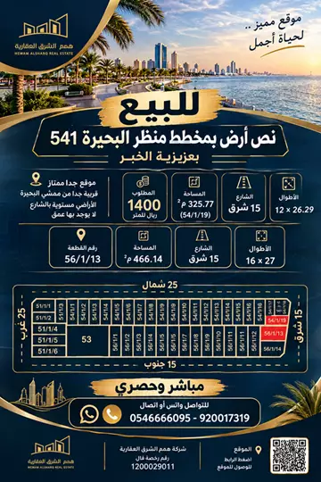 أرض سكني للبيع في حي الشفاء في الخبر