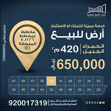 أرض سكني للبيع في حي البحر في الجبيل