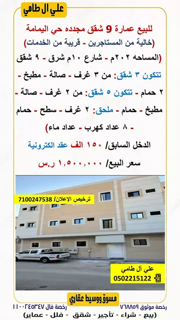 عمارة سكني للبيع في حي اليمامة في وسط الرياض