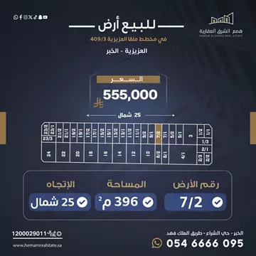 أرض سكني للبيع في حي الشفاء في الخبر