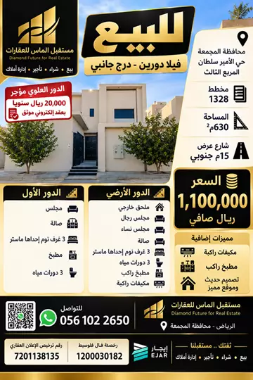 فيلا سكني للبيع في حي الامير سلطان في المجمعة