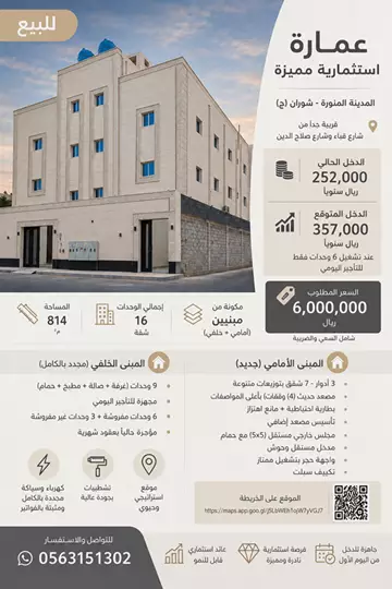 عمارة سكني للبيع في حي السد في المدينة المنورة