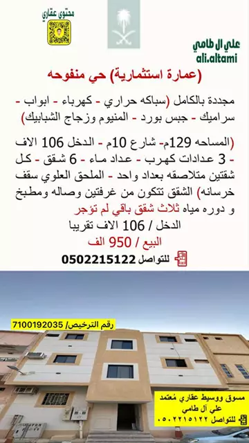 عمارة سكني للبيع في حي اليمامة في وسط الرياض