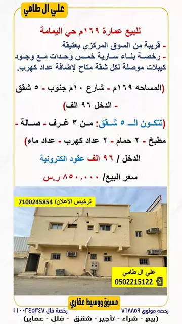 عمارة سكني للبيع في حي اليمامة في وسط الرياض