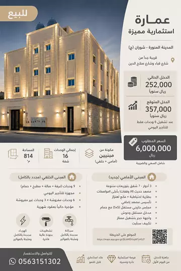 عمارة سكني للبيع في حي السد في المدينة المنورة