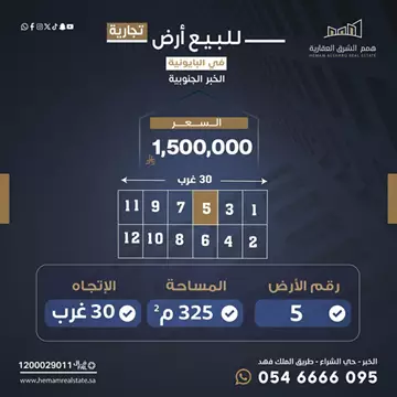 أرض سكني للبيع في حي الخبر الجنوبية في الخبر