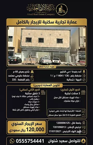 عمارة سكني للإيجار في حي الخليج في أحد رفيدة