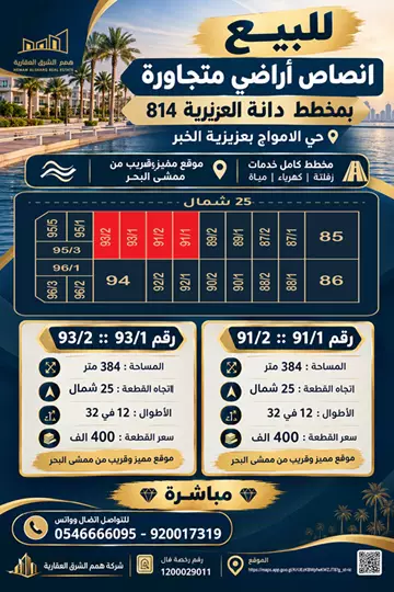 أرض سكني للبيع في حي الامواج في الخبر