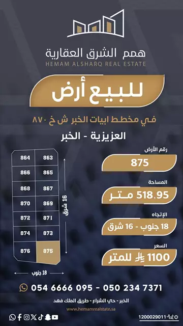 أرض سكني للبيع في حي الدرة في الخبر