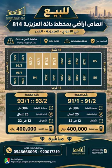 أرض سكني للبيع في حي الامواج في الخبر